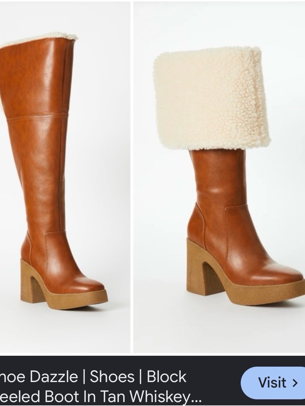 Tan Whiskey Platform Knee-High Boots with Shearling Cuff